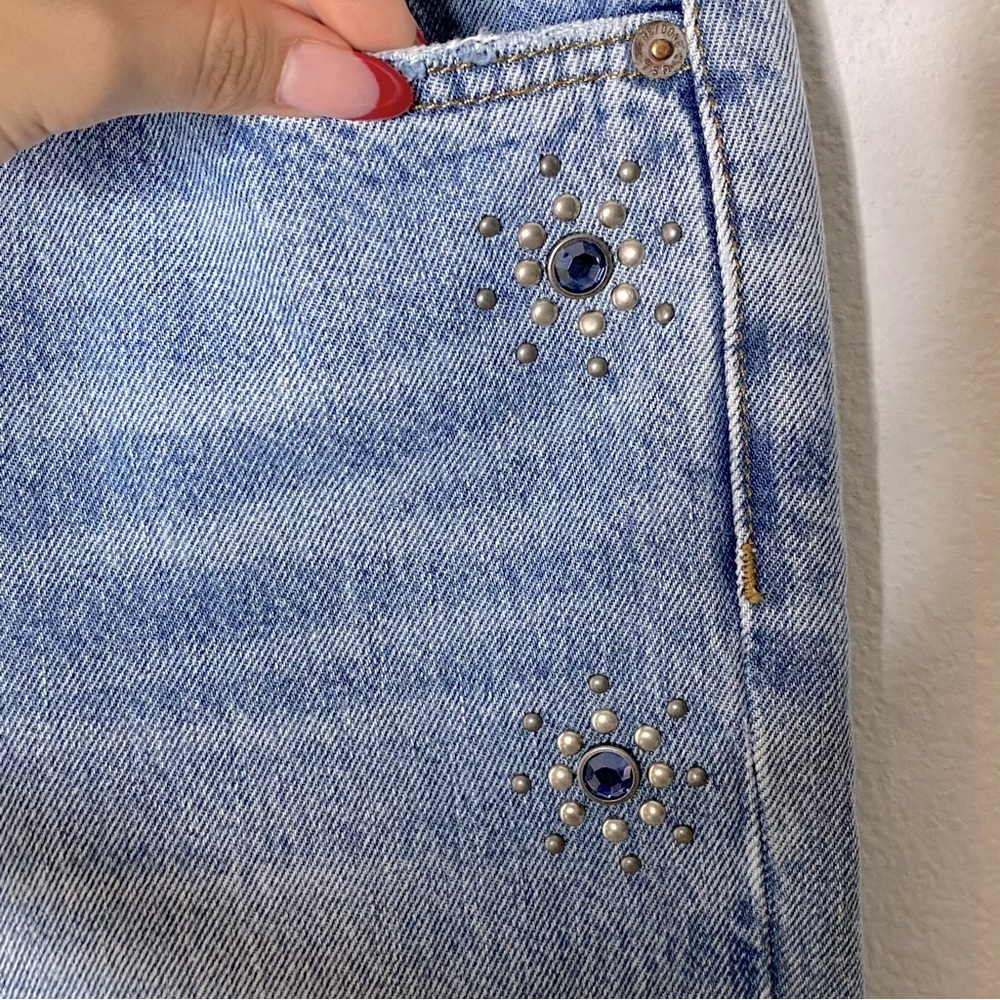 Redone Denim '70s Loose Flare Leg Jeans Indigo Stud - Picture 12 of 15